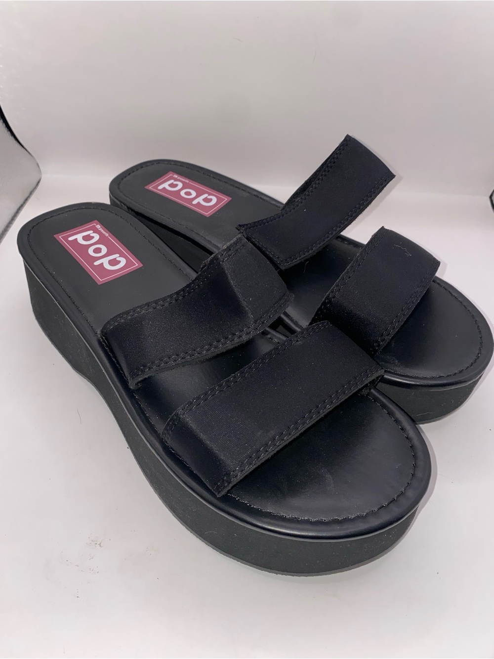 pop Macarena Black Double-Strap‎ Platform Slide Sandals